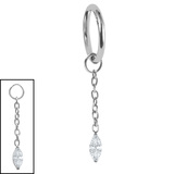 Titanium Hinged Segment Ring with Titanium Jewelled Marquise Drop Charm 0.8mm, 8mm / Shown on 1.2mm gauge, 8mm internal diameter ring. / Titanium