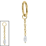 Titanium Hinged Segment Ring with Titanium Jewelled Marquise Drop Charm 1.0mm, 10mm / Shown on 1.2mm gauge, 8mm internal diameter ring. / Gold Titanium