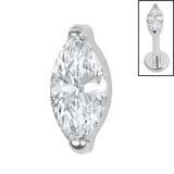 Titanium Internal Single Jewelled Marquise Top 1.2mm, Crystal Clear / Mirror Polish Titanium