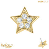 belong 14ct Solid Gold Threadless (Bend fit) 5 Point Claw Set CZ Jewelled Star With 14k Solid Gold Threadless Labret / 1.0mm, 8mm