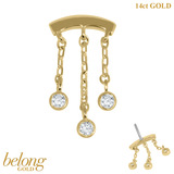 belong 14ct Solid Gold Threadless (Bend fit) Balance Jewelled Chain Drops With 14k Solid Gold Threadless Labret / 1.0mm, 8mm