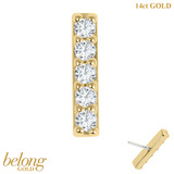 belong 14ct Solid Gold Threadless (Bend fit) Claw Set 5 CZ Jewelled Bar With 14k Solid Gold Threadless Labret / 1.0mm, 8mm
