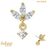 belong 14ct Solid Gold Threadless (Bend fit) Claw Set CZ Carina Marquise Drop Fan With 14k Solid Gold Threadless Labret / 1.0mm, 8mm