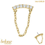belong 14ct Solid Gold Threadless (Bend fit) Claw Set CZ Jewelled Bar with Loop Chain With 14k Solid Gold Threadless Labret / 1.0mm, 8mm