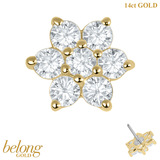 belong 14ct Solid Gold Threadless (Bend fit) Claw Set CZ Jewelled Flower With 14k Solid Gold Threadless Labret / 1.0mm, 8mm / Crystal Clear