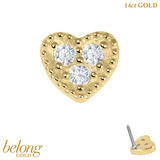 belong 14ct Solid Gold Threadless (Bend fit) Claw Set CZ Jewelled Heart With 14k Solid Gold Threadless Labret / 1.0mm, 8mm