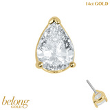 belong 14ct Solid Gold Threadless (Bend fit) Claw Set CZ Jewelled Pear Cut With 14k Solid Gold Threadless Labret / 1.0mm, 8mm