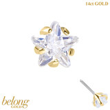 belong 14ct Solid Gold Threadless (Bend fit) Claw Set CZ Jewelled Star With 14k Solid Gold Threadless Labret / 1.0mm, 8mm