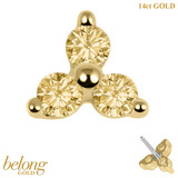 belong 14ct Solid Gold Threadless (Bend fit) Claw Set CZ Jewelled Trinity With 14k Solid Gold Threadless Labret / 1.0mm, 8mm / Champagne