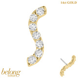 belong 14ct Solid Gold Threadless (Bend fit) Claw Set CZ Jewelled Wave Bar With 14k Solid Gold Threadless Labret / 1.0mm, 8mm