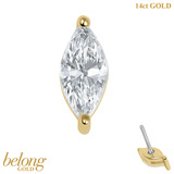 belong 14ct Solid Gold Threadless (Bend fit) Claw Set CZ Single Marquise Jewel With 14k Solid Gold Threadless Labret / 1.0mm, 8mm
