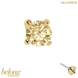belong 14ct Solid Gold Threadless (Bend fit) Claw Set Round CZ Jewel 2.5mm With 14k Solid Gold Threadless Labret / 1.0mm, 8mm / Champagne