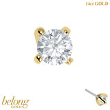 belong 14ct Solid Gold Threadless (Bend fit) Claw Set Round CZ Jewel 2.5mm With 14k Solid Gold Threadless Labret / 1.0mm, 8mm / Crystal Clear