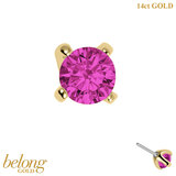 belong 14ct Solid Gold Threadless (Bend fit) Claw Set Round CZ Jewel 2.5mm With 14k Solid Gold Threadless Labret / 1.0mm, 8mm / Pink