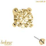 belong 14ct Solid Gold Threadless (Bend fit) Claw Set Round CZ Jewel 3mm With 14k Solid Gold Threadless Labret / 1.0mm, 8mm / Champagne