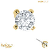 belong 14ct Solid Gold Threadless (Bend fit) Claw Set Round CZ Jewel 3mm With 14k Solid Gold Threadless Labret / 1.0mm, 8mm / Crystal Clear