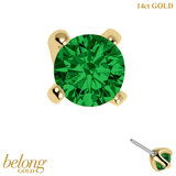 belong 14ct Solid Gold Threadless (Bend fit) Claw Set Round CZ Jewel 3mm With 14k Solid Gold Threadless Labret / 1.0mm, 8mm / Emerald Green