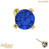 belong 14ct Solid Gold Threadless (Bend fit) Claw Set Round CZ Jewel 3mm With 14k Solid Gold Threadless Labret / 1.0mm, 8mm / Sapphire Blue