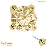belong 14ct Solid Gold Threadless (Bend fit) Claw Set Round CZ Jewel 4mm With 14k Solid Gold Threadless Labret / 1.0mm, 8mm / Champagne