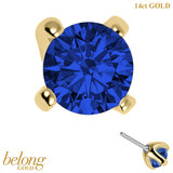 belong 14ct Solid Gold Threadless (Bend fit) Claw Set Round CZ Jewel 4mm With 14k Solid Gold Threadless Labret / 1.0mm, 8mm / Sapphire Blue