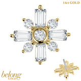 belong 14ct Solid Gold Threadless (Bend fit) Crux Deco Jewelled Baguette Star With 14k Solid Gold Threadless Labret / 1.0mm, 8mm