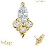 belong 14ct Solid Gold Threadless (Bend fit) CZ Marquise Jewelled Asia Trinity With 14k Solid Gold Threadless Labret / 1.0mm, 8mm