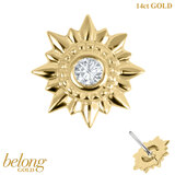 belong 14ct Solid Gold Threadless (Bend fit) Sunburst With 14k Solid Gold Threadless Labret / 1.0mm, 8mm