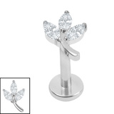 Titanium Internally Threaded Labrets 1.2mm - Titanium Marquise Iris Leaf Titanium / 1.2mm, 9mm / Crystal Clear, Right Facing