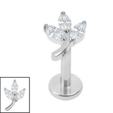 Titanium Internally Threaded Labrets 1.2mm - Titanium Marquise Iris Leaf Titanium / 1.2mm, 5mm / Crystal Clear, Left Facing