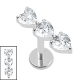 Titanium Internally Threaded Labrets 1.2mm - Titanium 3 of Hearts - SKU 74947