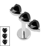 Titanium Internally Threaded Labrets 1.2mm - Titanium 3 of Hearts - SKU 74960