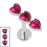 Titanium Internally Threaded Labrets 1.2mm - Titanium 3 of Hearts - SKU 74980