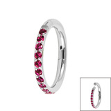 Titanium 1.2mm Pave Set Jewelled Edge Hinged Clicker Ring 1.2mm, 7mm, Mirror Polish with Ruby