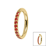 Gold Titanium 1.2mm Pave Set Jewelled Edge Hinged Clicker Ring 1.2mm, 8mm, Gold Titanium with Garnet