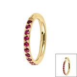 Gold Titanium 1.2mm Pave Set Jewelled Edge Hinged Clicker Ring 1.2mm, 7mm, Gold Titanium with Ruby