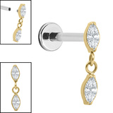 Titanium Internally Threaded Labrets 1.2mm - Titanium Double Marquise Gemini Drop - SKU 75187