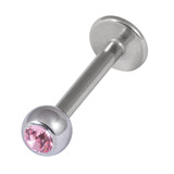 Titanium Jewelled Labrets 1.6mm 4mm Ball (Mirror Polish) 1.6mm, 10mm, Light Pink
