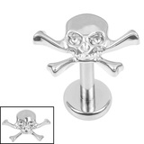 Titanium Internally Threaded Labrets 1.2mm - Titanium Jolly Roger - SKU 75395