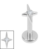 Titanium Internally Threaded Labrets 1.2mm - Titanium Jewelled Guiding Star - SKU 75439