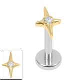 Titanium Internally Threaded Labrets 1.2mm - Titanium Jewelled Guiding Star - SKU 75442