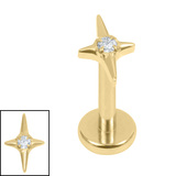 Titanium Internally Threaded Labrets 1.2mm - Titanium Jewelled Guiding Star - SKU 75450