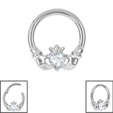 Titanium Jewelled Claddagh Hinged Clicker Ring - SKU 75515