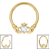 Titanium Jewelled Claddagh Hinged Clicker Ring - SKU 75518