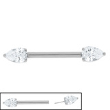 Titanium Threadless Jewelled Pear Drop Nipple Bar - SKU 75519