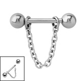 Titanium Single Chain Nipple Bar 1.6mm, 14mm, 5mm,  Titanium