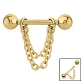 Titanium Double Chain Nipple Bar 1.6mm, 16mm, 5mm, Gold Titanium
