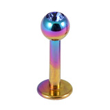 Titanium Jewelled Labrets 1.6mm 1.6mm, 8mm, (4mm), Rainbow with Sapphire Blue