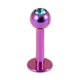 Titanium Jewelled Labrets 1.6mm 1.6mm, 10mm, (4mm), Purple with Turquoise