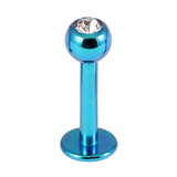 Titanium Jewelled Labrets 1.6mm 1.6mm, 10mm, (4mm), Turquoise with Crystal Clear