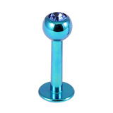Titanium Jewelled Labrets 1.6mm 1.6mm, 10mm, (4mm), Turquoise with Sapphire Blue